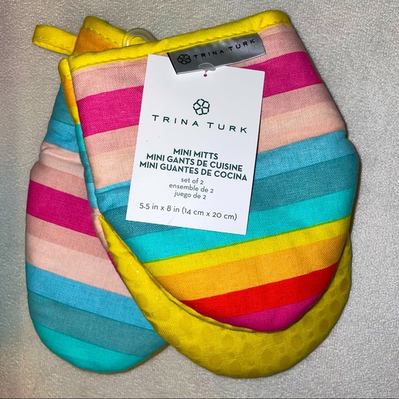 New!! Trina Turk 25th Anniversary Rainbow Sunrise Stripe 4pc Ov Mitt/Towel Set🌈 - Picture 3 of 13
